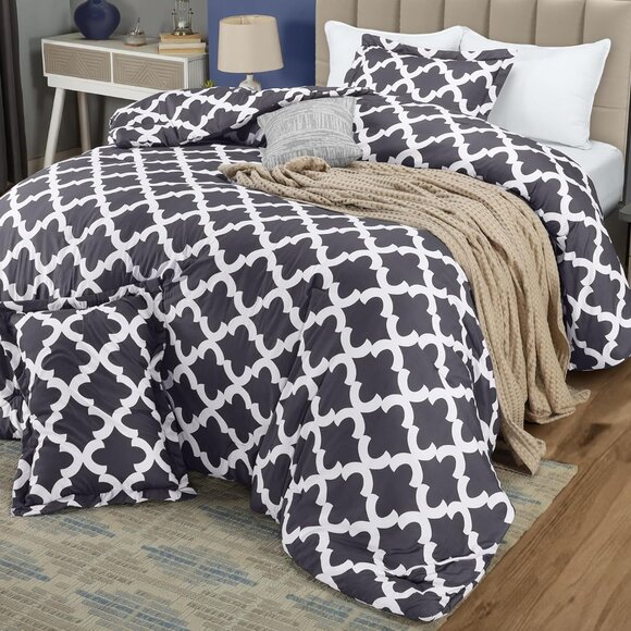Comforter Set Grey, Printed Comforters King  or Queen Size, 3 Piece Lightweight - Picture 5 of 5